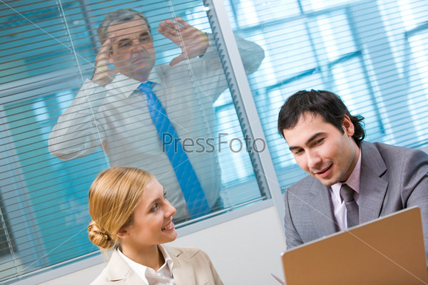 Portrait of executive partners communicating with each other in office