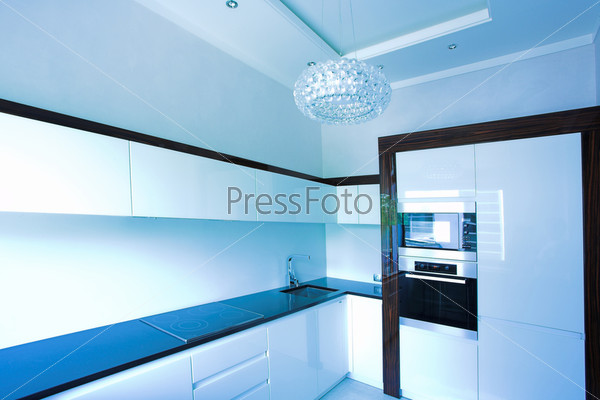 Blue kitchen interior corner