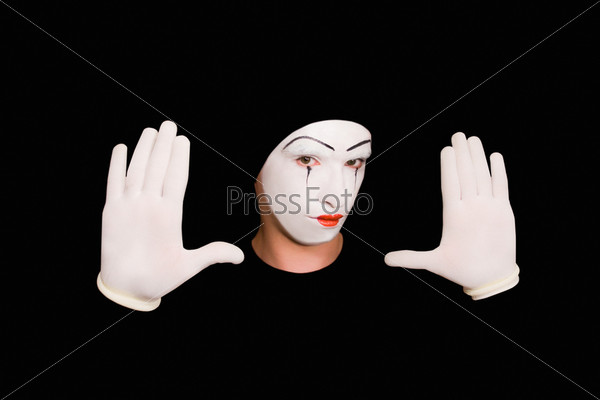 Portrait of  mime in white gloves