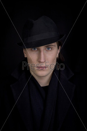 Man in black hat look at you portrait