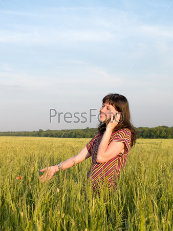 Beautiful Teen Girl Talking Mobile Phone Field