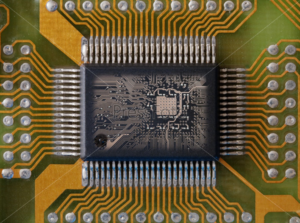 Microphoto of an integrated microcircuit