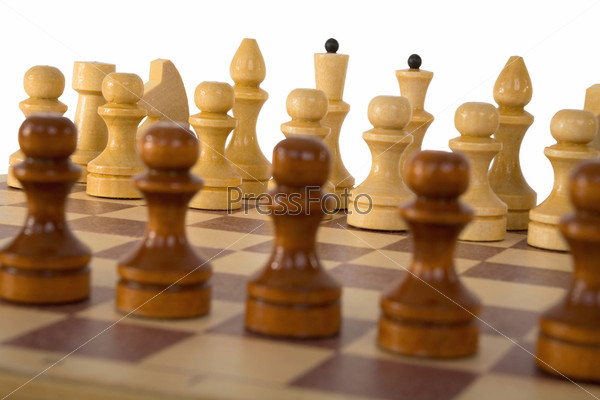 Chess-men on board on a white background