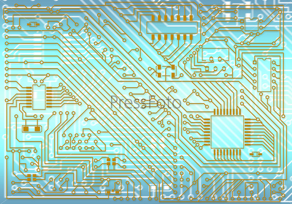 Hi-tech industrial electronic golden - blue background