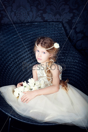 beautiful little girl in princess dress with long hair