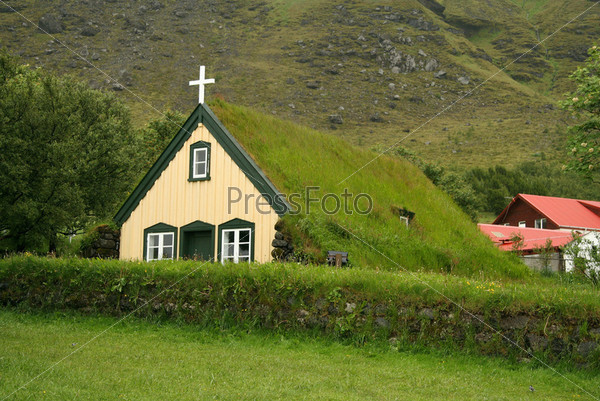 Icelandic turf church in the Hof farm, Iceland