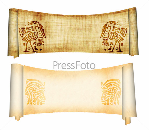 Scrolls with American Indian national patterns. Isolated over white