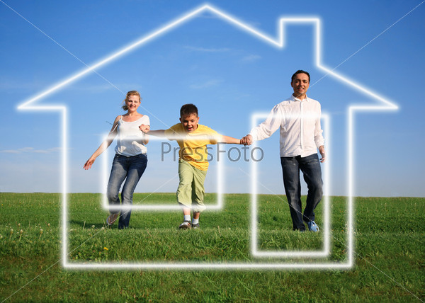 family grass sky. dream house