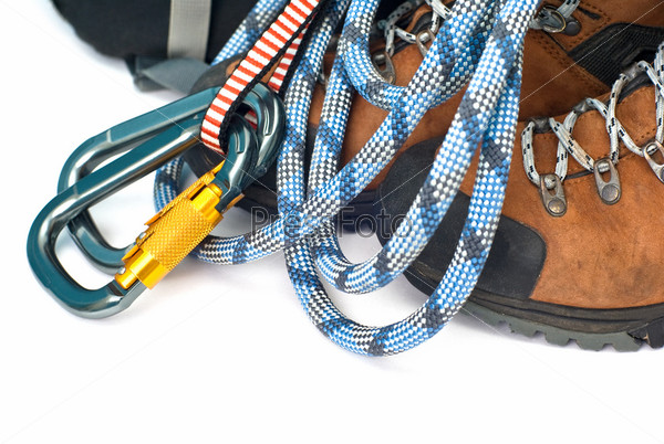 Climbing And Hiking Gear - Carabiners, Rope And Boots