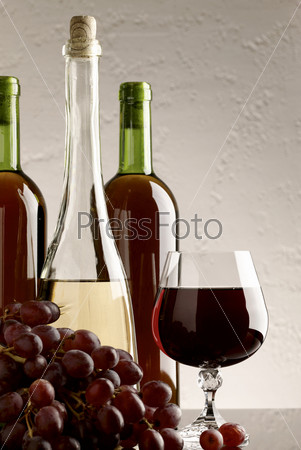 winery still life on the glass with red and white wine