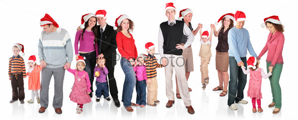 many christmas family with children group isolated
