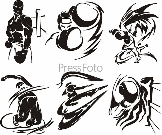 Boxing and  Karate. Extreme sport. Vector illustration. Vinyl-ready.