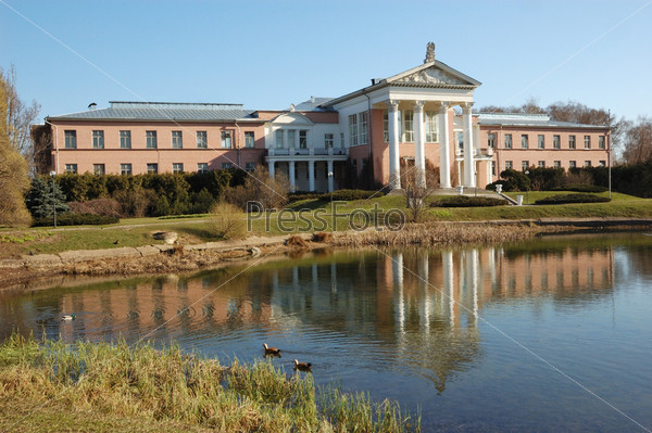 Office building with pond and ducks