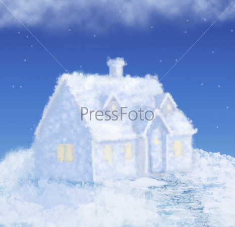 dream ice cloud winter house collage