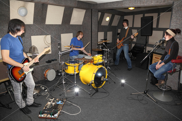 Rock band is working in studio