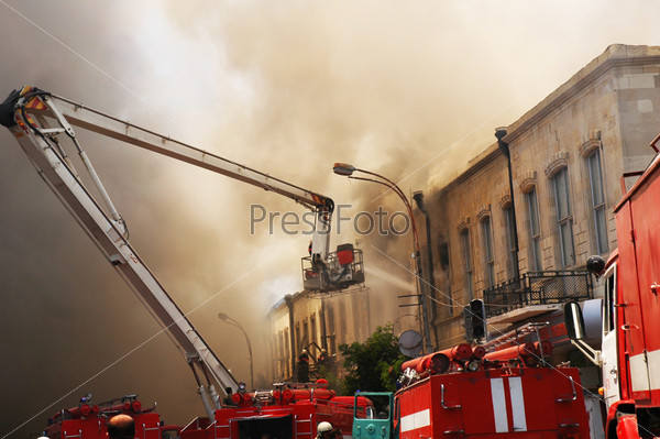 Firefighters at the fire in the city