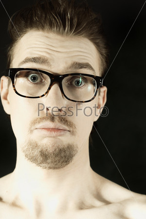 Man in glasses with funny face