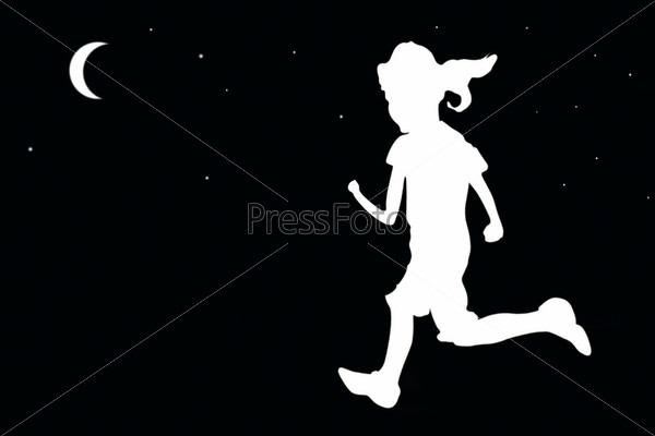 contour of running girl under the dark background
