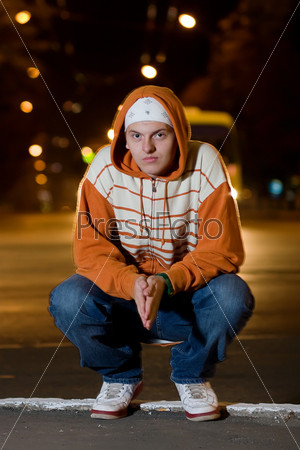 Portrait of teenager at night