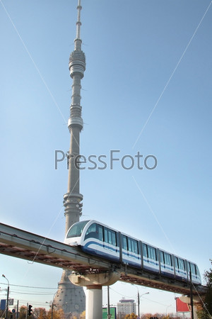 Monorail train and TV tower, stock photo