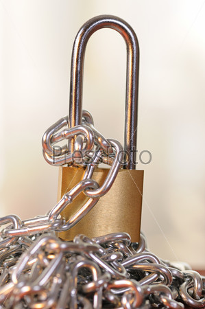 Long chain closed on the padlock