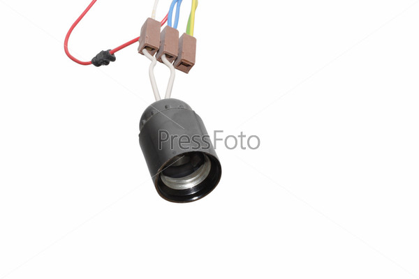 lamp socket with a wires under the white background