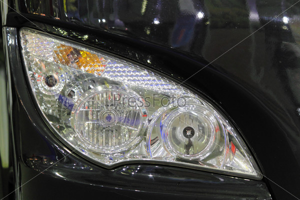 Lamps Automotive new model car presented at the exhibition, stock photo