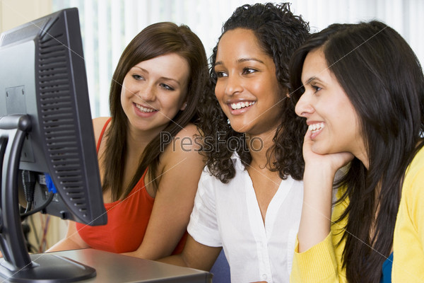 Female college students in a computer lab