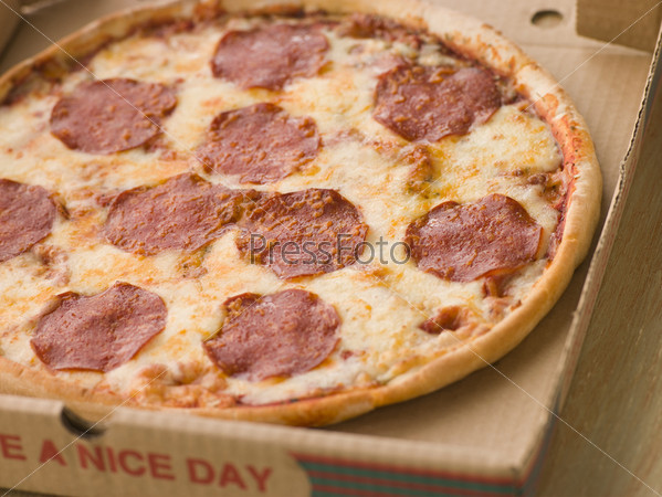 Pepperoni Pizza in a Take Away Box