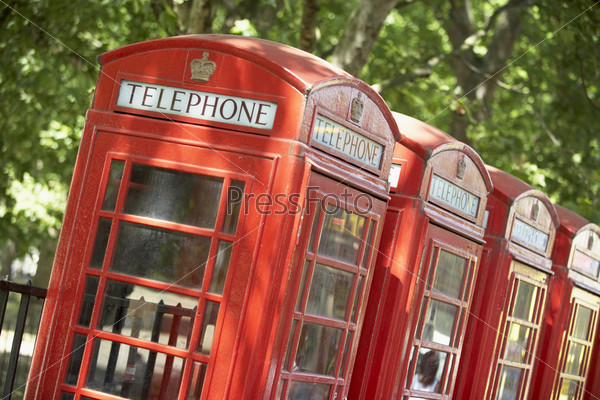 Red Telephone Booths In A Row