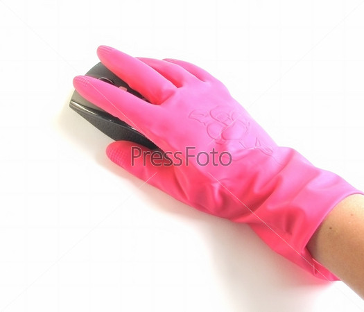 Hand in rubber glove with a computer mouse