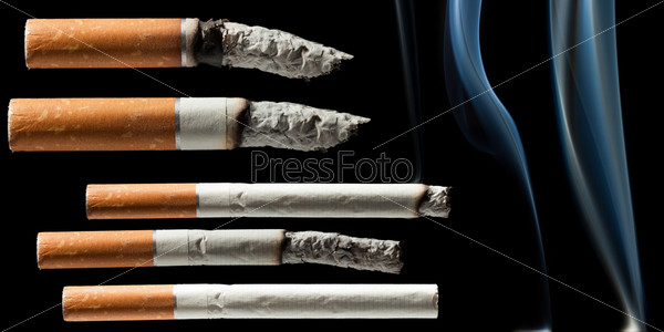 Addiction issue - smoking cigarette black isolated, stock photo