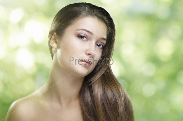 a beauty girl on the green background