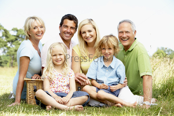 Family having picnic in countryside