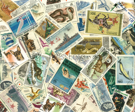 collection of vintage stamps. Background