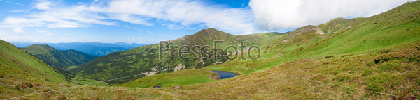 Alpine lake Brebeneckul on summer mountains (panorama)