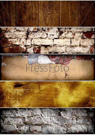 Grunge banners - texture old brick wall, stucco and wood