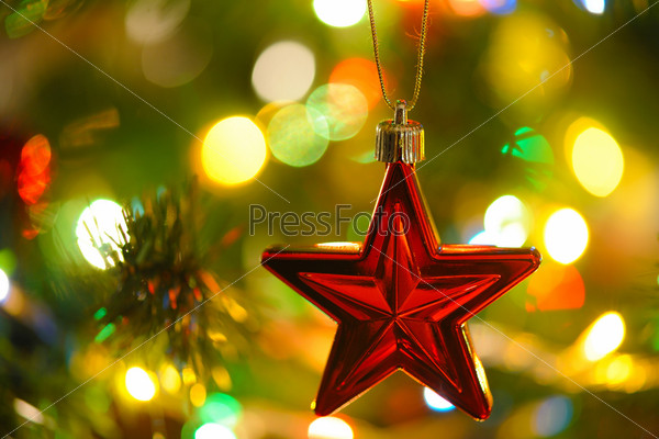 background  of inside decorated Christmas fir tree with colorful lights