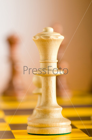Set of chess figures on the playing board 