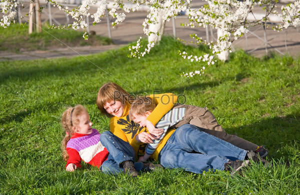 Family in spring park