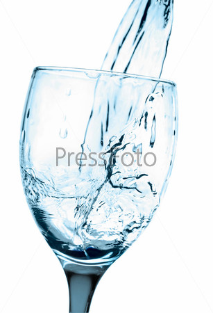 Water flowing to a cup. The stream and the cup is isolated with clipping path