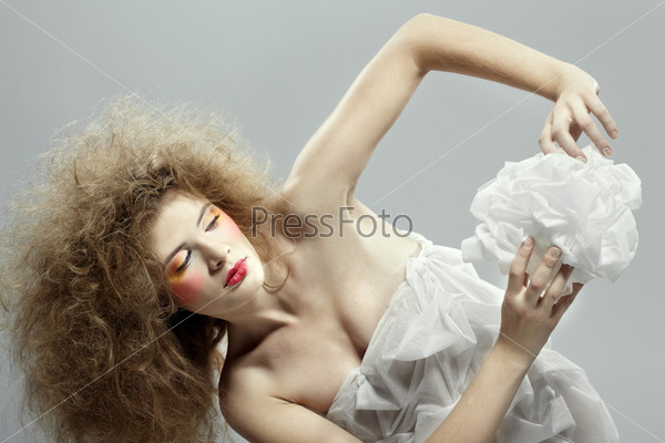 portrait of caucasian girl with girl with shock hair-do
