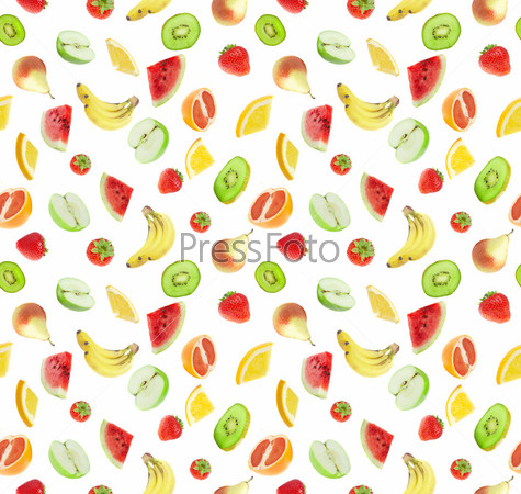seamless background Different fruit on a white background.