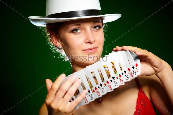 Photo of the girl with playing cards, stock photo
