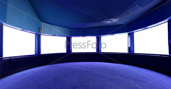 Interior with blank white screens, put your own images here, stock photo