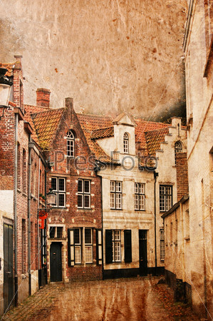 Very old small streets of Brugge - vintage style