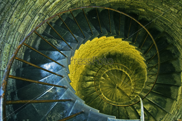 Spiral stairs in ancient church in Saint Petersburg, Russia. Natural and artificial light, stock photo