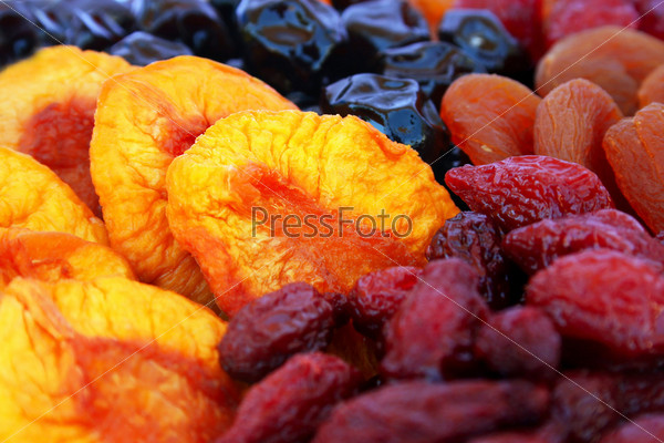 Dried fruits close up picture.