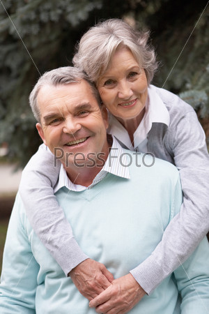 Portrait of a happy senior couple embracing