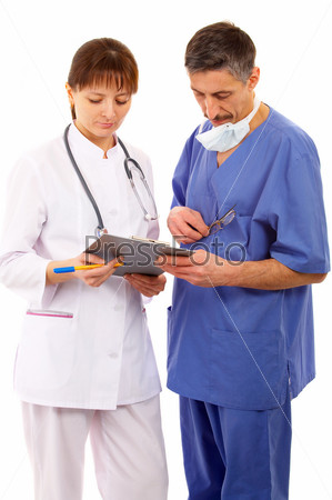 two doctors with schedule, mask and phonendoscope